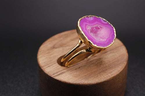 Anillo baño de oro cuarzo rosa (ajustable)